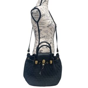Marino Orlandi Black‎ Quilted Crossbody, Leather Trim, Gold Hardware, GUC